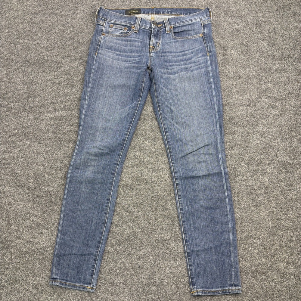 J. Crew Women's Toothpick Mid Rise Skinny Stretch Denim Jeans Size 27 Blue